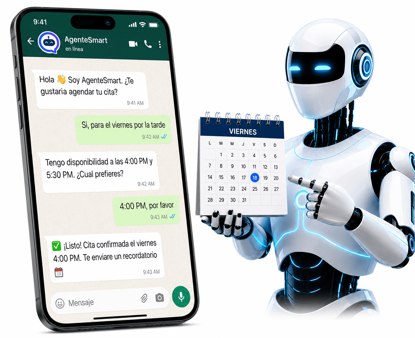 Vista previa de AgenteSmart en WhatsApp